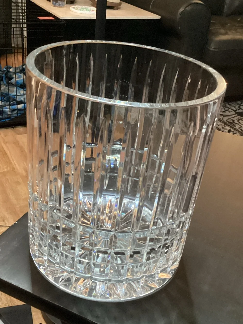 CESKA - Cut Crystal Cylinder Geometric Design Vase - 8” High X 6.5” Wide